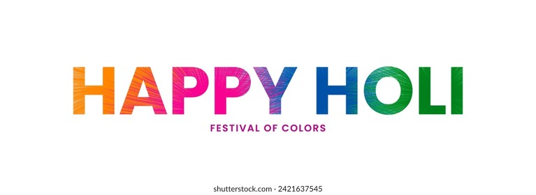 Happy Holi Festival of Colors Hintergrund Design. Farbiges Happy Holi Textbanner. Vektorgrafik