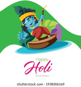 Happy Holi festival of colors banner design with Lord Krishna. Vector graphic illustration.