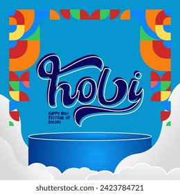 Happy Holi Festival Of Colors banner in colorful modern geometric style. Holi Festival greeting card cover with typography. Vector illustration background