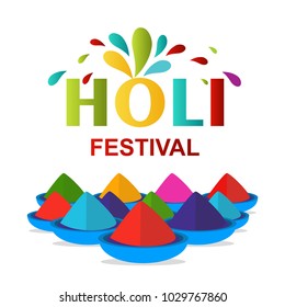 Happy Holi Festival. The Festival of Colors. Colorful Holi typography with Holi colorful icons on White background