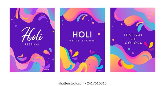 Happy Holi Festival, festival of colors. Colorful concept design, banner, background and card set.  Abstract vector illustration