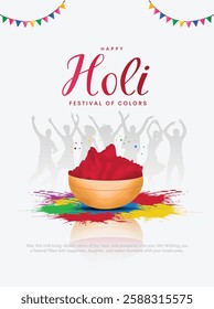 Happy holi festival of colors, creative vector illustration of colorful Holi flyer background design.