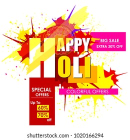 Happy Holi festival of colors Deal and Offer background for holiday of India. Vector illustration