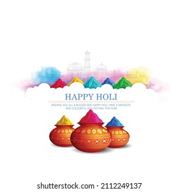 Happy Holi Festival Of Colors Illustration Of Colorful Gulal For Holi, In Hindi Holi Hain Meaning Its Holi 