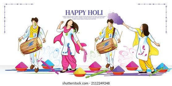 Happy Holi Festival Of Colors Illustration Of Colorful Gulal For Holi, In Hindi Holi Hain Meaning Its Holi 