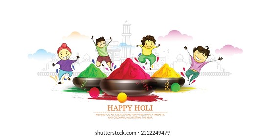 Happy Holi Festival Of Colors Illustration Of Colorful Gulal For Holi, In Hindi Holi Hain Meaning Its Holi 