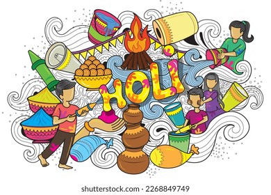 Happy Holi Festival Of Colors Illustration Of Colorful Gulal For Holi, In Hindi Holi Hain Meaning Its Holi