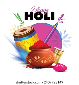 Happy Holi Festival Of Colors Illustration Of Colorful Gulal and holi elements