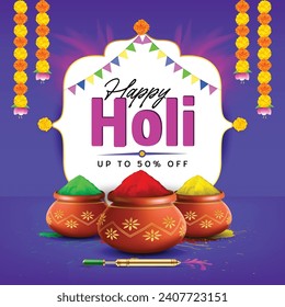 Happy Holi Festival Of Colors Illustration Of Colorful Gulal and holi elements