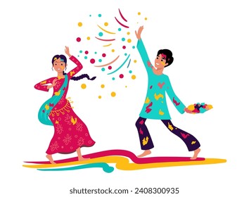 Happy Holi Festival Of Colors Illustration Of Colorful Gulal For Holi, In Hindi Holi Hain Meaning Its Holi