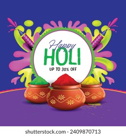 Happy Holi Festival Of Colors Illustration Of Colorful Gulal with other holi festival elements