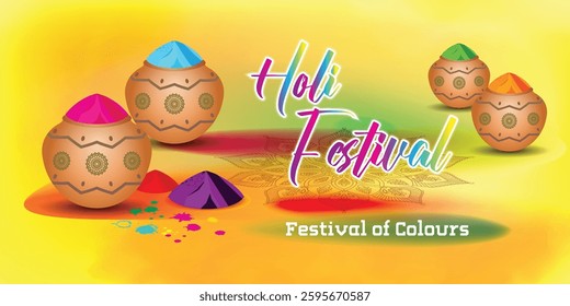 Happy Holi Festival Of Colors Illustration Of Colorful Gulal For Holi, Abstract colorful Happy Holi background card design for color festival of India celebration greetings.