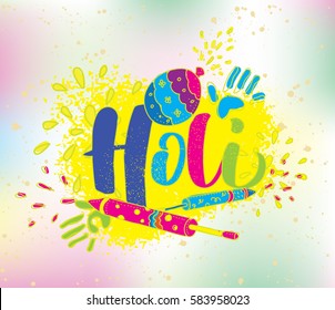 Happy Holi, festival of colors. Typography, colorful logo. Vector background, text design. Usable for banners, greeting cards, flyers and posters, etc