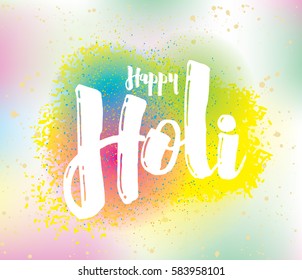 Happy Holi, festival of colors. Typography, colorful logo. Vector background, text design. Usable for banners, greeting cards, flyers and posters, etc