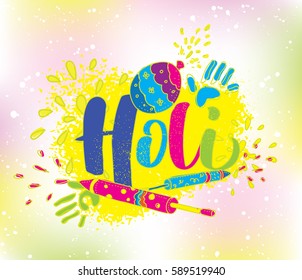 Happy Holi, festival of colors. Typography, colorful logo. Vector background, text design. Usable for banners, greeting cards, flyers and posters, etc