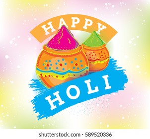 Happy Holi, festival of colors. Typography, colorful logo. Vector background, text design. Usable for banners, greeting cards, flyers and posters, etc