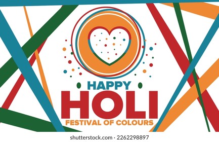 Happy Holi. Festival of Colours. Phagwah. Annual Hindu Spring Festival. Celebrated in India and Nepal and other Asia. Beautiful poster design with heart. Vector illustration