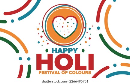 Happy Holi. Festival of Colours. Phagwah. Annual Hindu Spring Festival. Celebrated in India and Nepal and other Asia. Beautiful poster design with heart. Vector illustration
