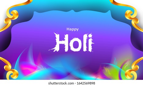 Happy holi festival empty background for card design . Copy spce for text with explosion of powder and traditional carving frame. - Vector