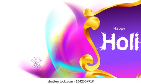 Happy holi festival empty background for card design . Copy spce for text with explosion of powder and traditional carving frame. - Vector