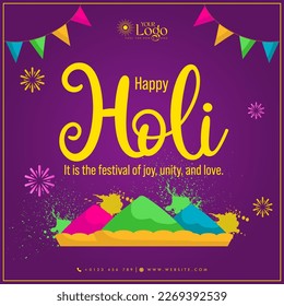 Happy holi festival greetings post design.