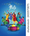 Happy Holi festival of India background. group of people celebrating Holi. abstract vector illustration banner design