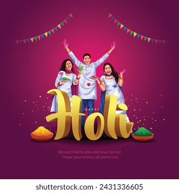 Happy Holi festival of India background. group of people celebrating Holi. abstract 
vector illustration banner design