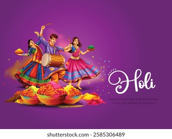 Happy Holi festival of India background. group of people celebrating Holi. abstract vector illustration banner design