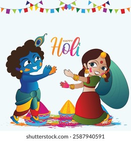 Happy Holi festival of India background. Radha Krishna celebrating Holi. abstract vector illustration banner design