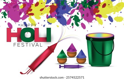 Happy Holi festival of India celebration on white background