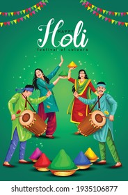  Happy holi festival. Indian people dance with holi celebration  background. vector illustration design