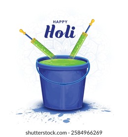 Happy holi festival with holi liquid color bucket design