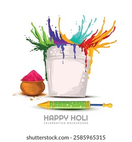 Happy holi festival with holi liquid color bucket design