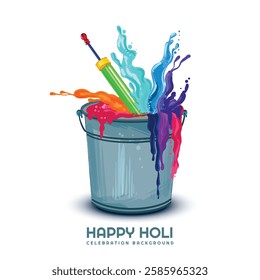 Happy holi festival with holi liquid color bucket design