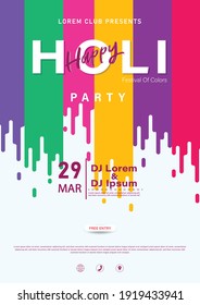 Happy holi festival party vector illustration background brochure, flyer, invitation card template with abstract colorful paint.