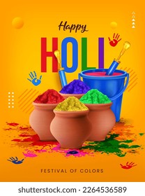 happy holi festival portrait banner design holi background with gulal, pickhari, color splash