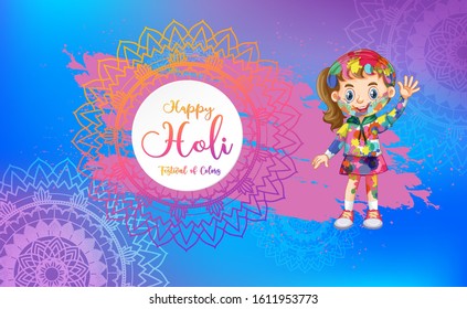 Happy Holi festival poster design with colorful background illustration