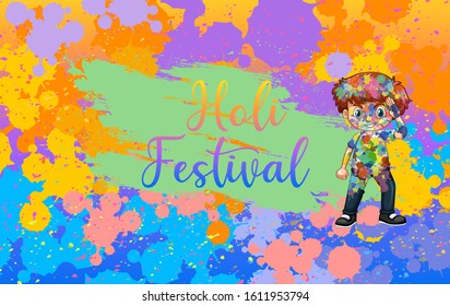 Happy Holi festival poster design with colorful background illustration