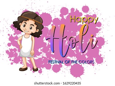 Happy Holi festival poster design with colorful background illustration