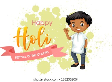 Happy Holi festival poster design with colorful background illustration