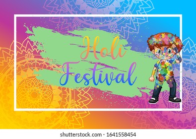 Happy Holi festival poster design with colorful background illustration