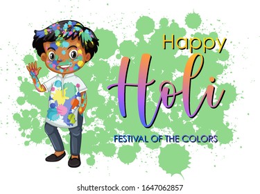 Happy Holi festival poster design with colorful background illustration