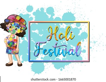 Happy Holi festival poster design with colorful background illustration