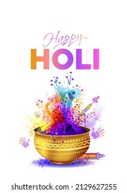 Happy Holi festival poster design with Splash of colorful gulal