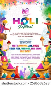 happy holi festival poster template with colorful design concept. vector eps 10