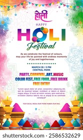happy holi festival poster template with colorful design concept. vector eps 10