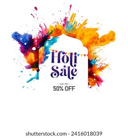 Happy Holi Festival Sale Banner Background Design with Vibrant Color Splashes