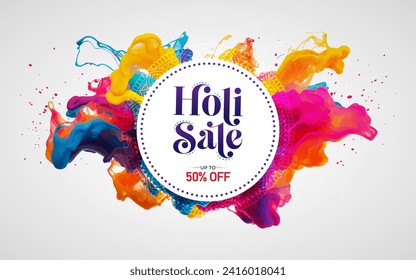 Happy Holi Festival Sale Banner Background Design with Vibrant Color Splashes