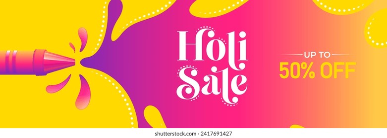 Happy Holi Festival Sale Horizontal Web Banner Background Design with Vibrant Colors