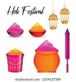 happy holi festival set elements . vector illustration